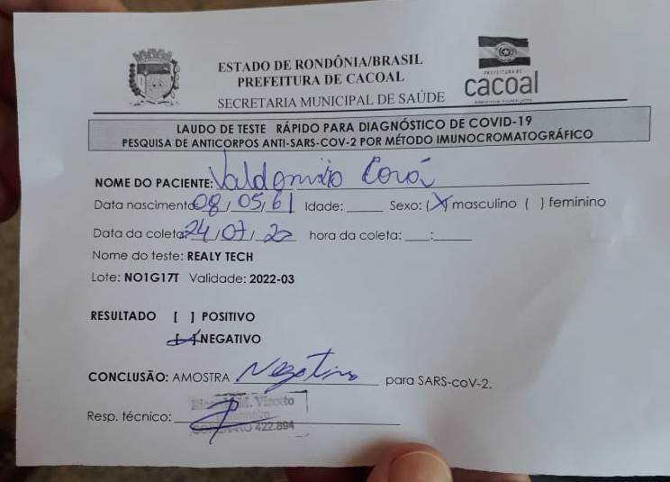 1º caso positivo de Covid é confirmado na Câmara de Cacoal; presidente testou negativo para a doença