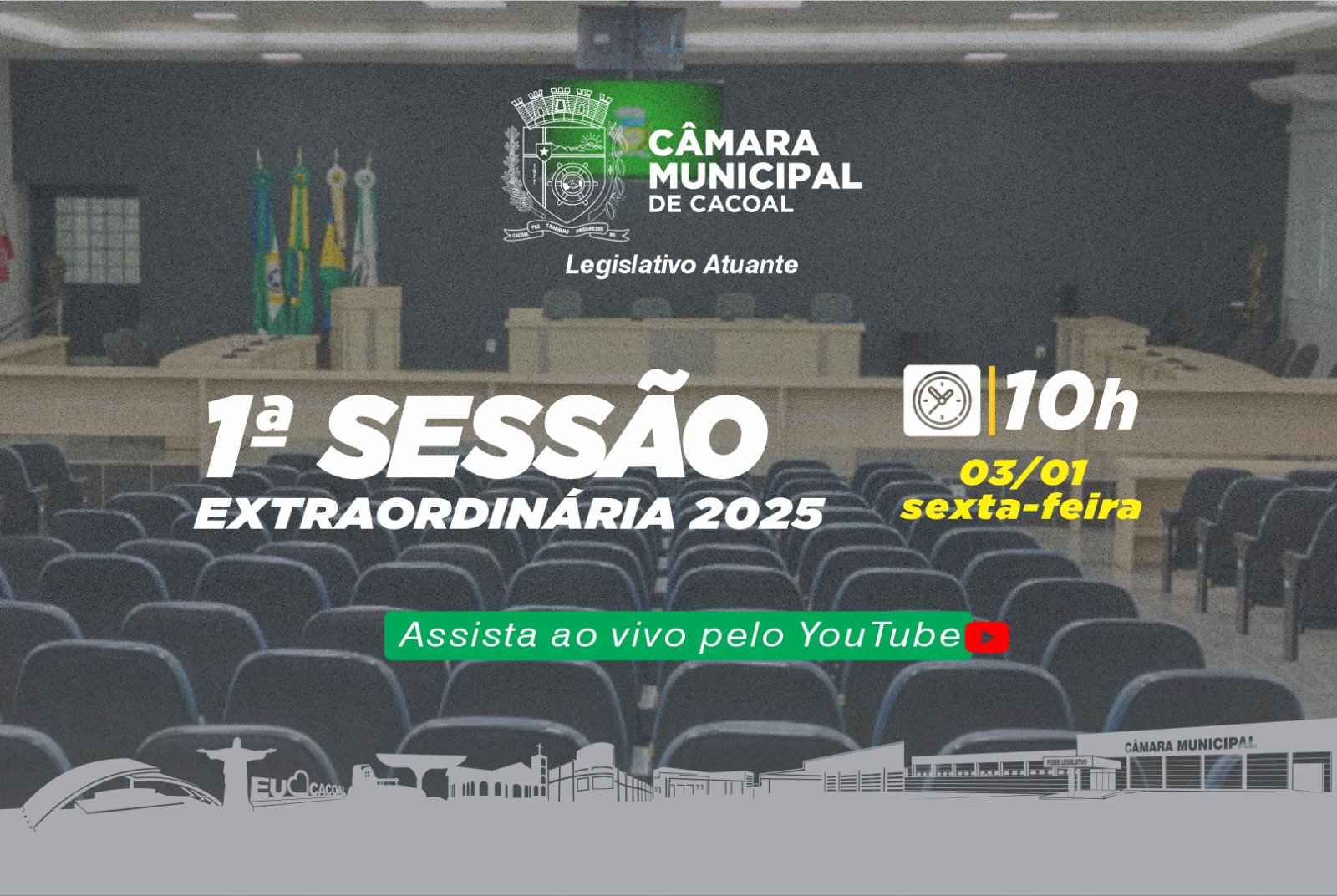 A Câmara realizará nesta sexta-feira (03 de janeiro), a 1ª sessão extraordinária para eleição das comissões permanentes, a partir das 10h