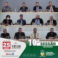 10ª SESSÃO ORDINÁRIA, NESTA SEGUNDA-FEIRA ÁS 18H30