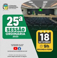 Acompanhe a 25ª Sessão Ordinária da Câmara Municipal de Cacoal em Tempo Real!