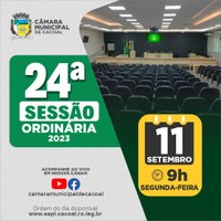 Câmara Municipal de Cacoal convida você para participar da 24ª Sessão Ordinária de 2023 na próxima segunda-feira, 11 de setembro