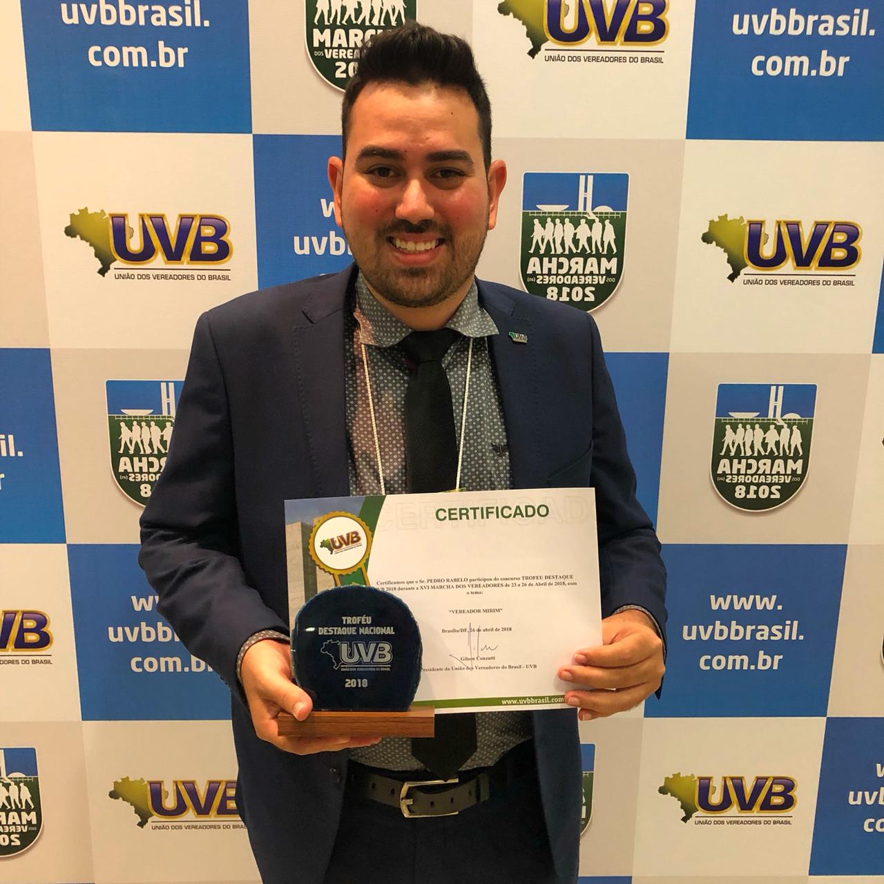 Vereador de Cacoal recebe prêmio em nível nacional