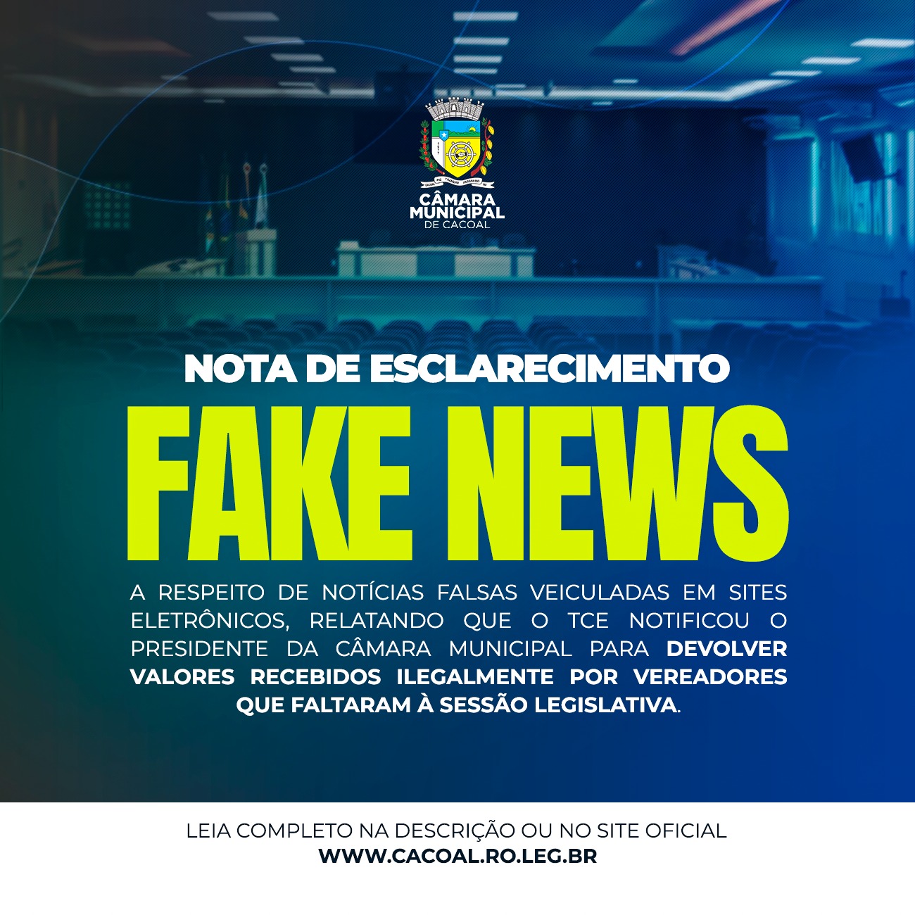Procuradoria da Câmara Municipal de Cacoal Esclarece Notícia sobre Supostos Pagamentos Ilegais a Vereadores Faltantes