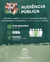 Audiência pública nesta sexta-feira 12 de dezembro. Participar das decisões da nossa cidade é um direito de todos!