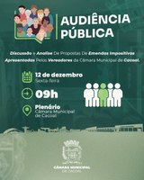 Audiência pública nesta sexta-feira 12 de dezembro. Participar das decisões da nossa cidade é um direito de todos!