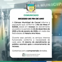COMUNICADO – RECESSO DE FIM DE ANO