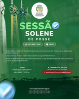 A Câmara Municipal de Cacoal convida toda a população para acompanhar a Sessão Solene de Posse, um momento importante para o nosso município.