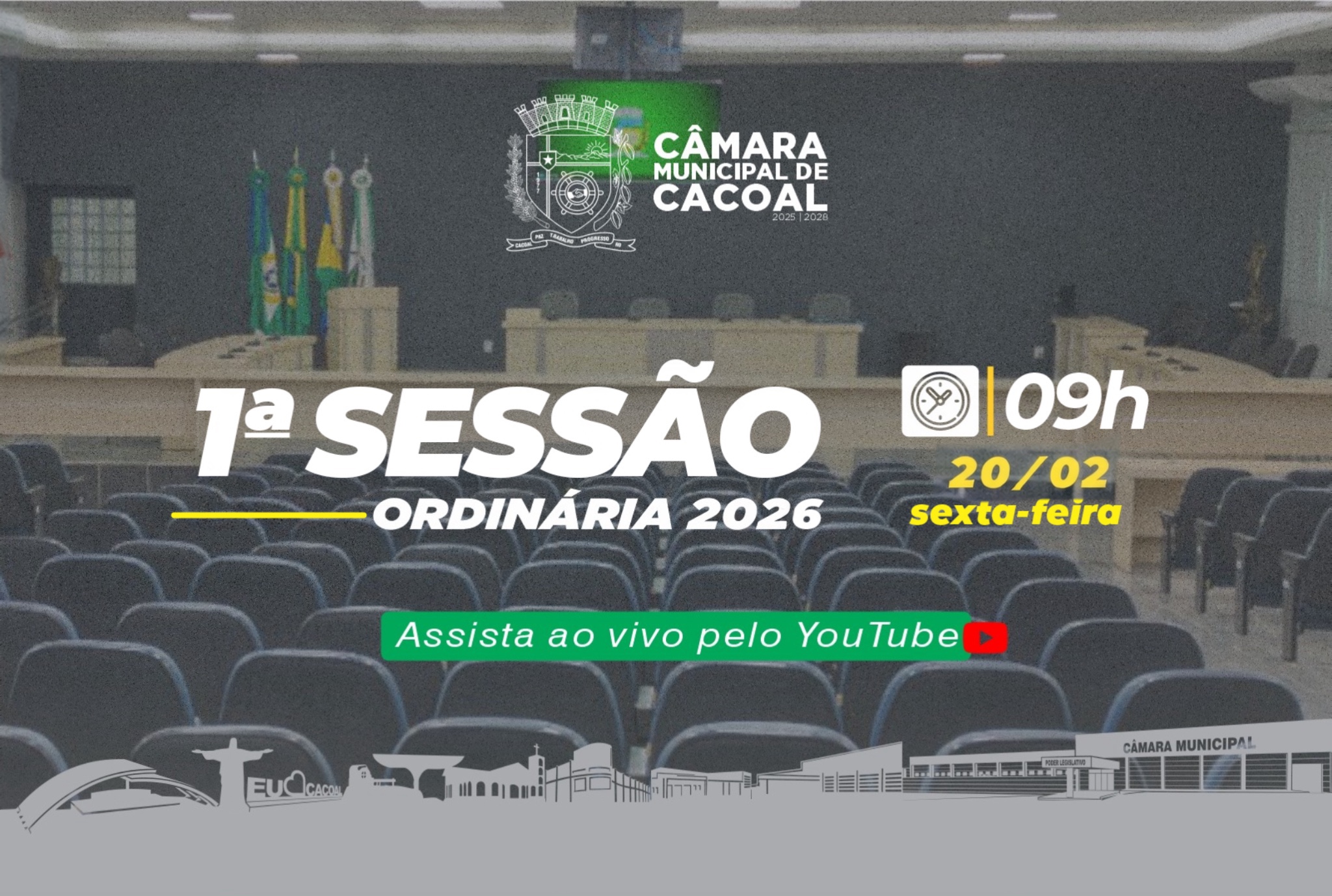 A Câmara Municipal de Cacoal convida você para a 1ª Sessão Ordinária, que será realizada nesta sexta-feira, 20 de fevereiro.